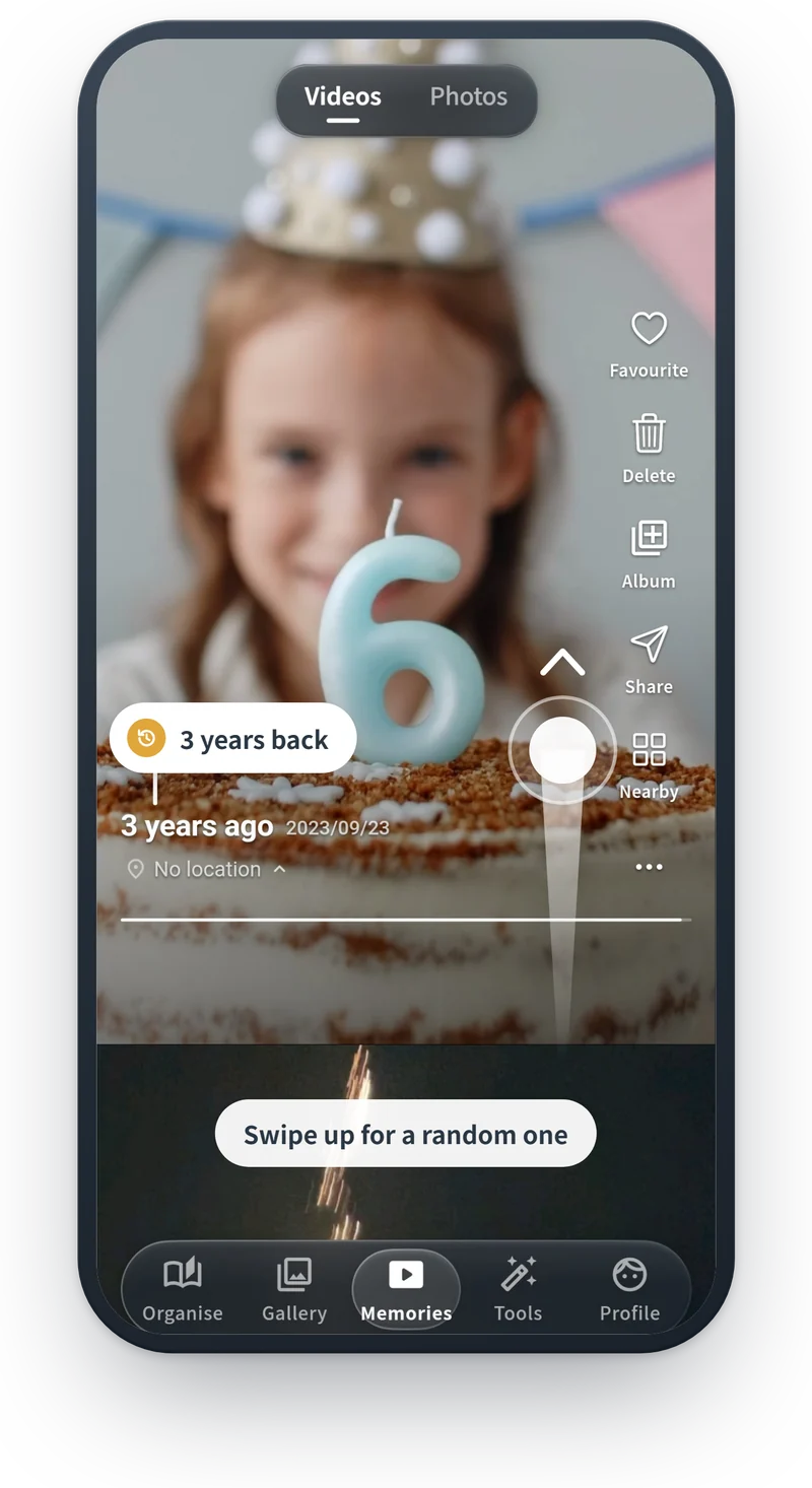 Memories: a video from 3 years ago; swipe up for the next one